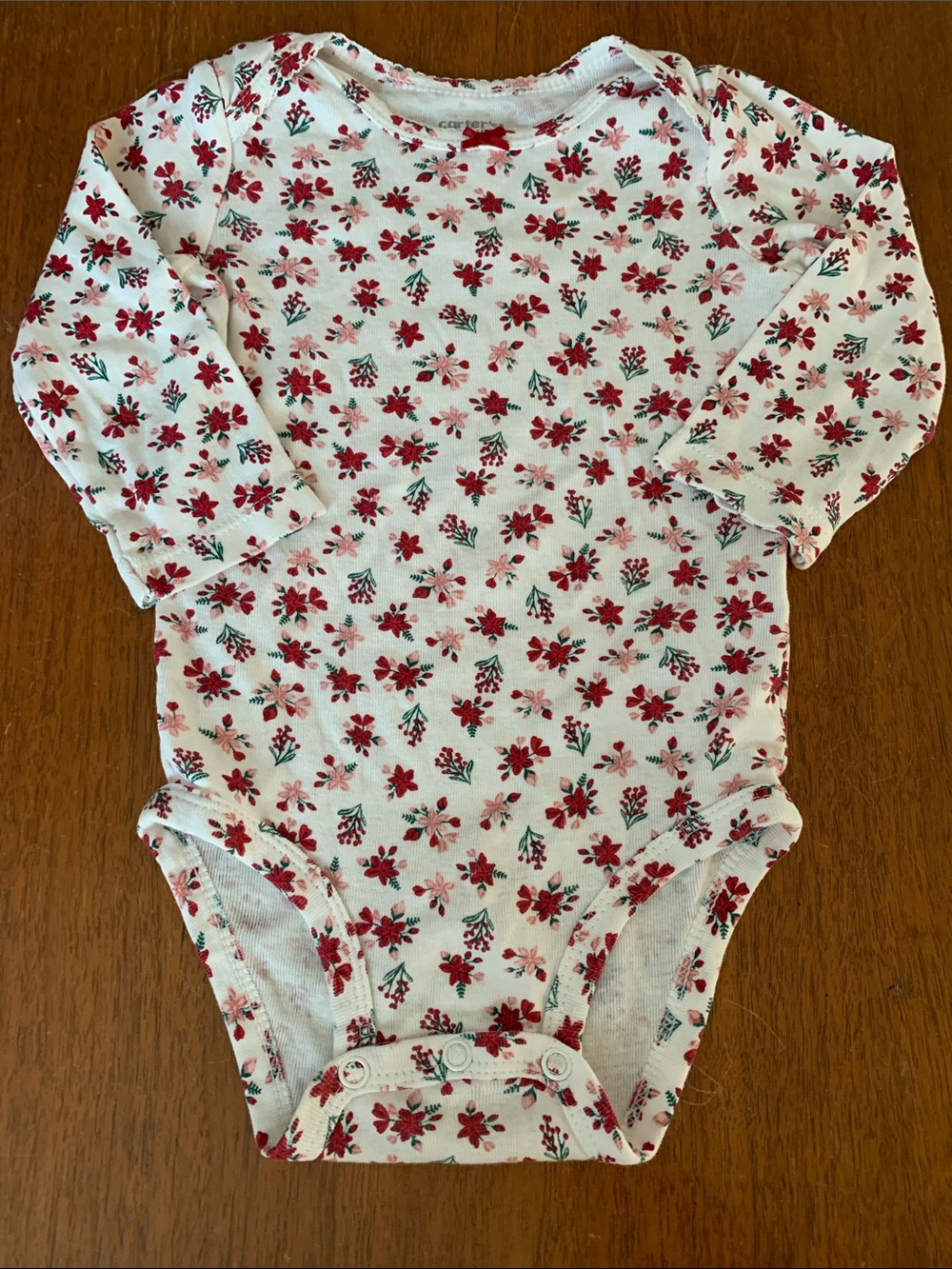 🍓3/$10 Carter's Festive White Long-Sleeve Baby Bodysuit with Red Floral Print